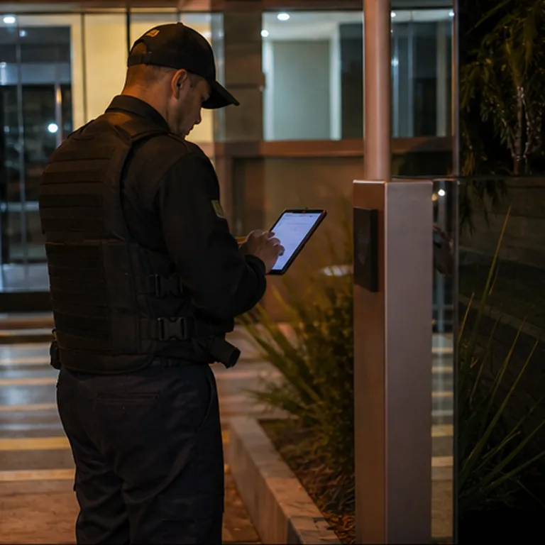 Ronda verificando área externa iluminada
